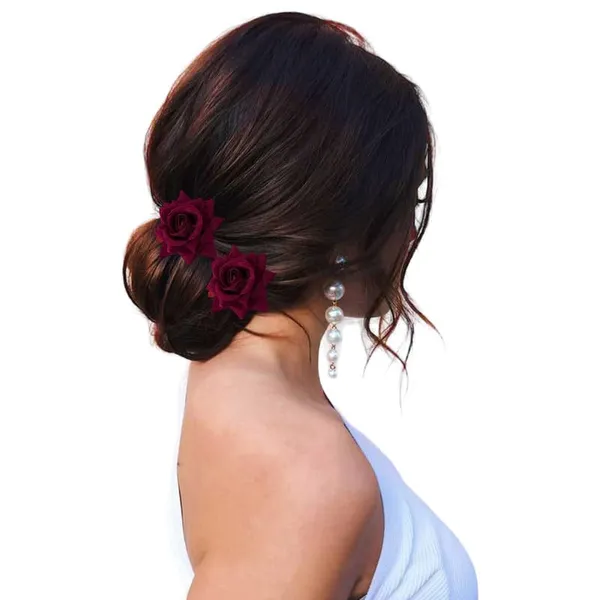 Maroon_Rose_Hair_Accessories_Rubber_Band,_Comb_Slide,_Hair_Clip,_Hair_Pin_Set