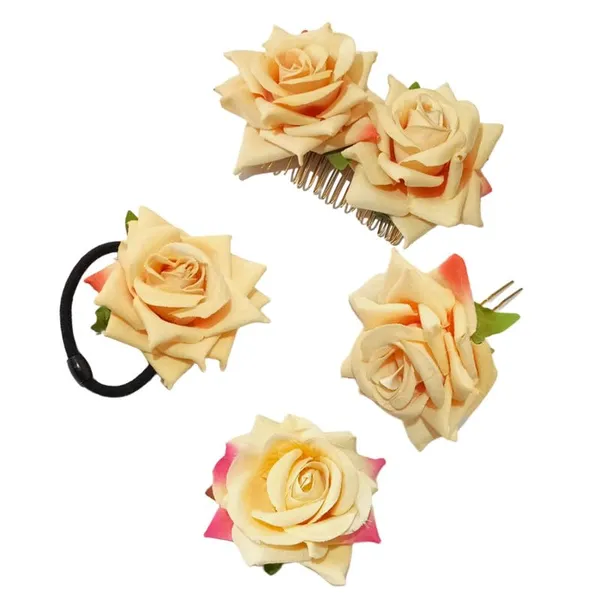 Peach_Rose_Hair_Accessories_Rubber_Band,_Comb_Slide,_Hair_Clip,_Hair_Pin_Set