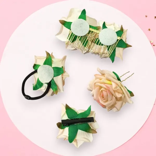 Peach_Rose_Hair_Accessories_Rubber_Band,_Comb_Slide,_Hair_Clip,_Hair_Pin_Set