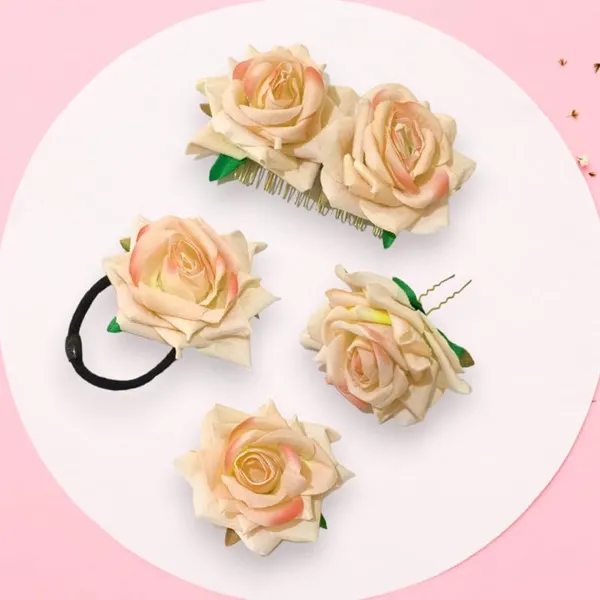Peach_Rose_Hair_Accessories_Rubber_Band,_Comb_Slide,_Hair_Clip,_Hair_Pin_Set
