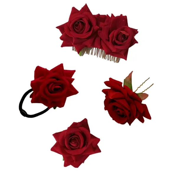 Red_Rose_Hair_Accessories_Rubber_Band,_Comb_Slide,_Hair_Clip,_Hair_Pin_Set