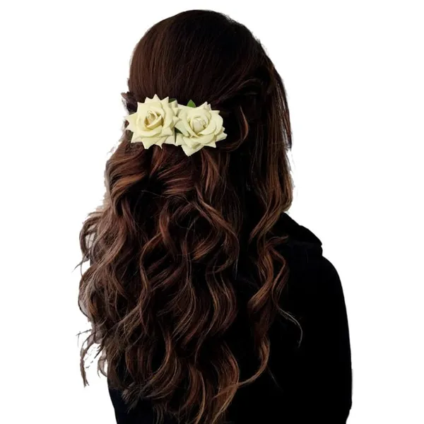 White_Rose_Hair_Accessories_Rubber_Band,_Comb_Slide,_Hair_Clip,_Hair_Pin_Set