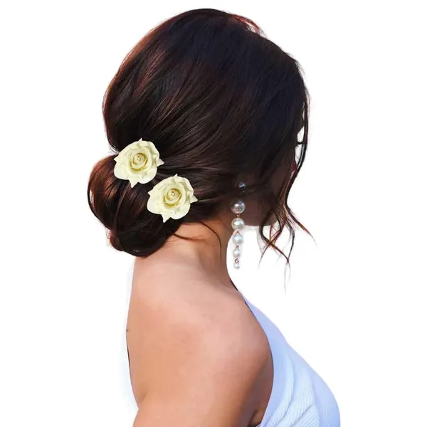 White_Rose_Hair_Accessories_Rubber_Band,_Comb_Slide,_Hair_Clip,_Hair_Pin_Set