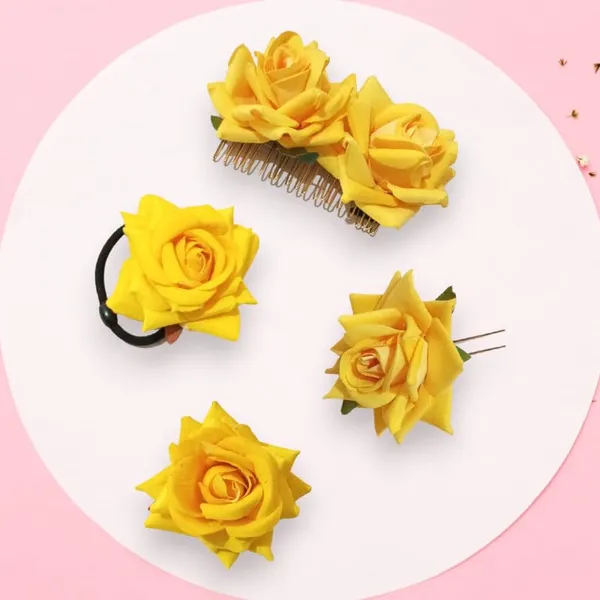 Yellow_Rose_Hair_Accessories_Rubber_Band,_Comb_Slide,_Hair_Clip,_Hair_Pin_Set