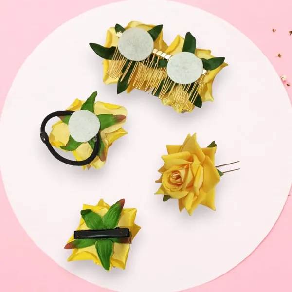 Yellow_Rose_Hair_Accessories_Rubber_Band,_Comb_Slide,_Hair_Clip,_Hair_Pin_Set