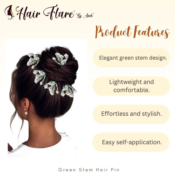 White_Green_Stem_Hair_Pin_With_Five_Thermacol_Pollen,_No_Clips_Needed