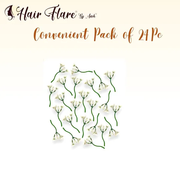 White_Green_Stem_Hair_Pin_With_Five_Thermacol_Pollen,_No_Clips_Needed