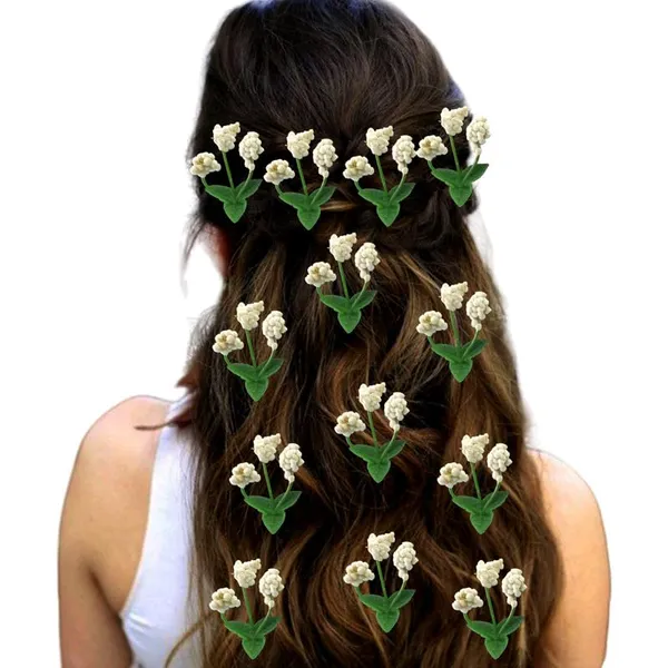 White_Green_Stem_Hair_Pin_With_Three_White_Thermocol_Pollen_No_Clips_Hair_Accessory