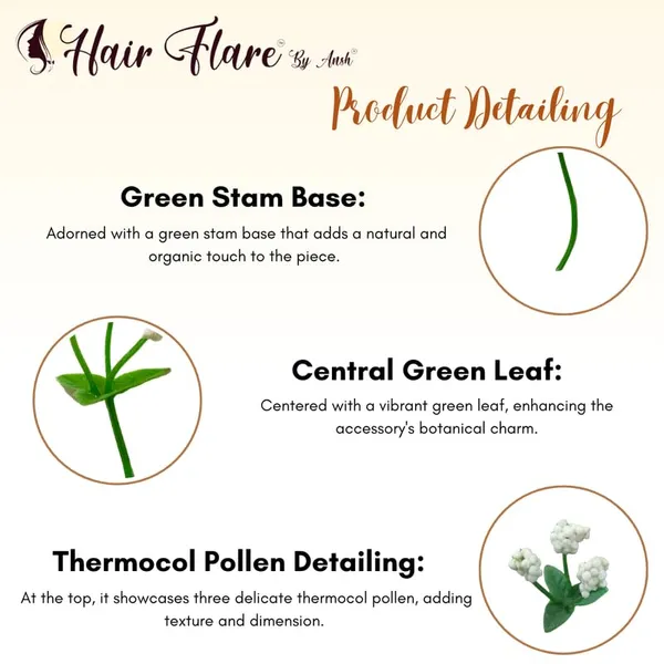 White_Green_Stem_Hair_Pin_With_Three_White_Thermocol_Pollen_No_Clips_Hair_Accessory
