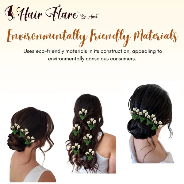 White_Green_Stem_Hair_Pin_With_Three_White_Thermocol_Pollen_No_Clips_Hair_Accessory