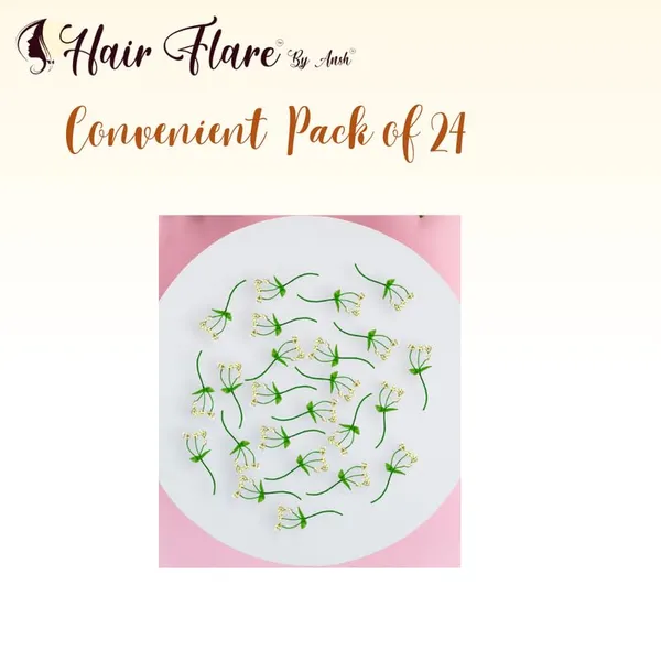 White_Green_Stem_Hair_Pin_With_Three_White_Thermocol_Pollen_No_Clips_Hair_Accessory