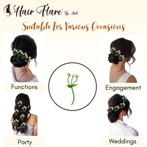 White_Green_Stem_Hair_Pin_With_Three_White_Thermocol_Pollen_No_Clips_Hair_Accessory
