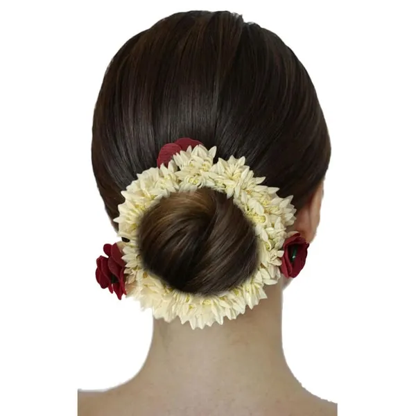 Maroon_Mogra_Gajra_With_Rose_Artificial_Flowers_Scrunchies_Rubber_Band