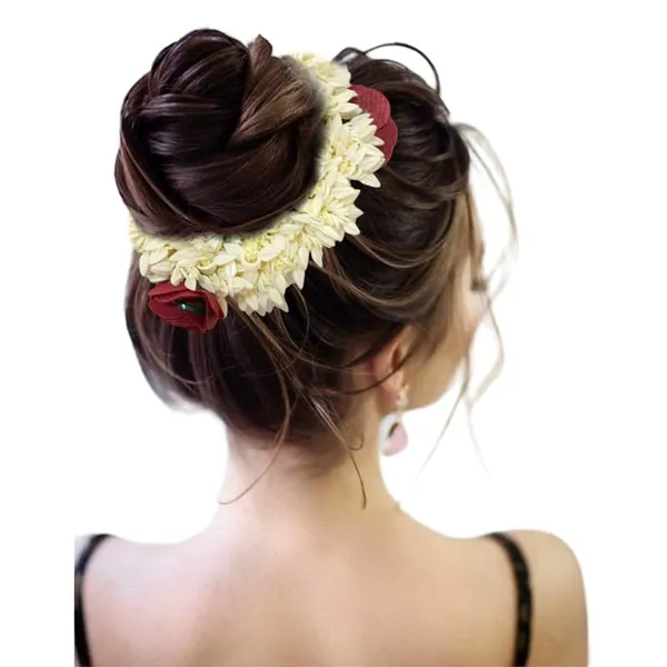 Maroon_Mogra_Gajra_With_Rose_Artificial_Flowers_Scrunchies_Rubber_Band