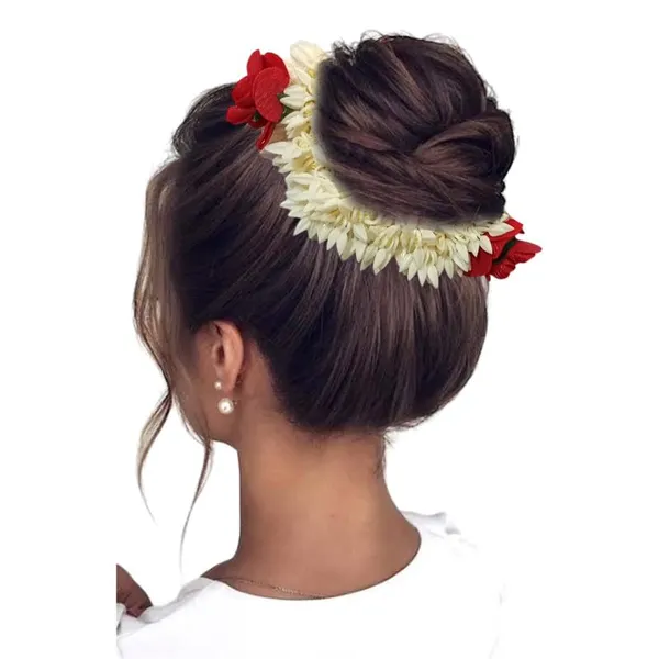 Red_Mogra_Gajra_With_Rose_Artificial_Flowers_Scrunchies_Rubber_Band