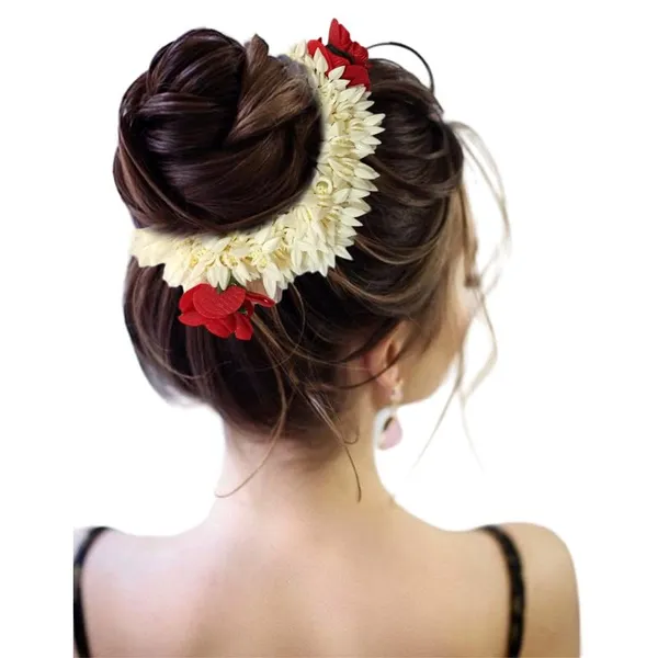 Red_Mogra_Gajra_With_Rose_Artificial_Flowers_Scrunchies_Rubber_Band