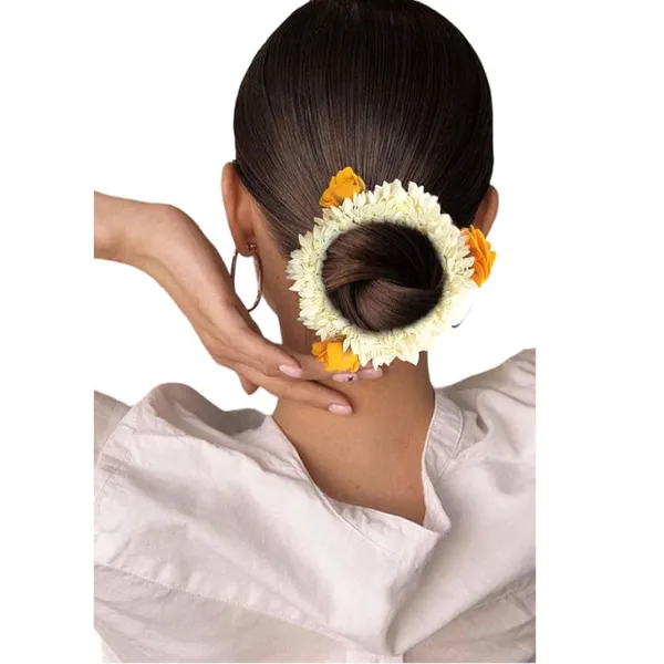 Yellow_Mogra_Gajra_With_Rose_Artificial_Flowers_Scrunchies_Rubber_Band