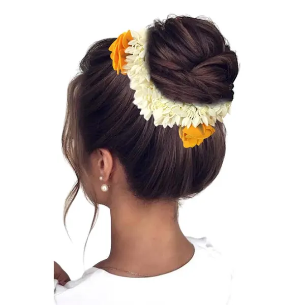 Yellow_Mogra_Gajra_With_Rose_Artificial_Flowers_Scrunchies_Rubber_Band