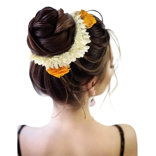 Yellow_Mogra_Gajra_With_Rose_Artificial_Flowers_Scrunchies_Rubber_Band