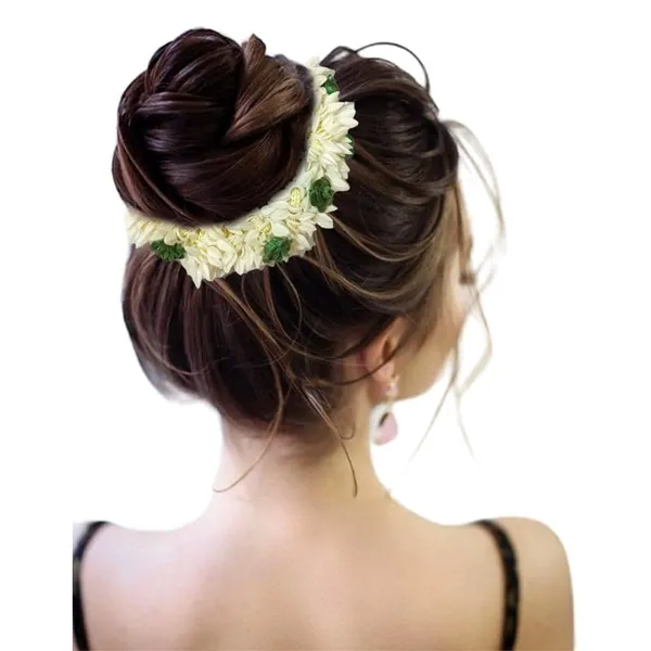 Dark_Green_Mogra_Gajra_With_Rose_Artificial_Flowers_Scrunchies_Rubber_Band