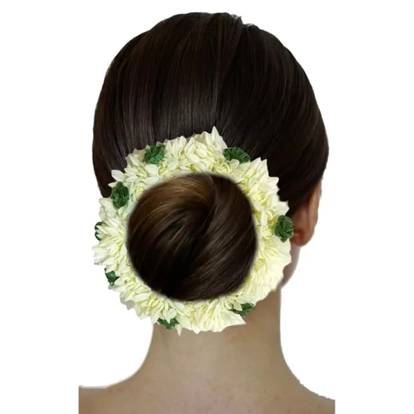 Dark_Green_Mogra_Gajra_With_Rose_Artificial_Flowers_Scrunchies_Rubber_Band