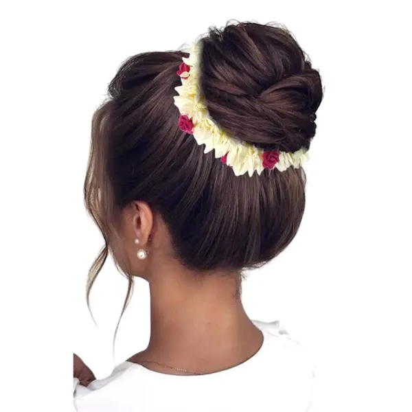 Pink_Mogra_Gajra_With_Rose_Artificial_Flowers_Scrunchies_Rubber_Band