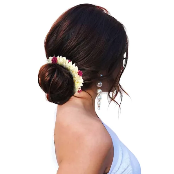 Pink_Mogra_Gajra_With_Rose_Artificial_Flowers_Scrunchies_Rubber_Band