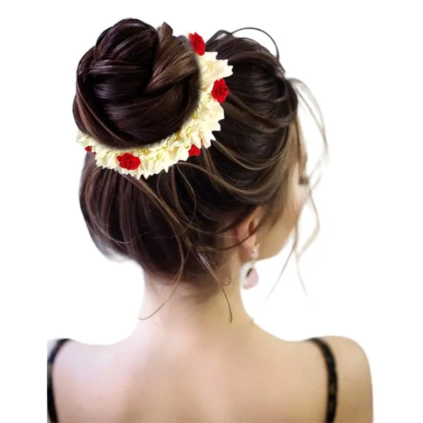 Red_Mogra_Gajra_With_Rose_Artificial_Flowers_Scrunchies_Rubber_Band