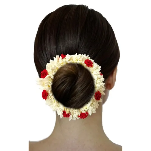 Red_Mogra_Gajra_With_Rose_Artificial_Flowers_Scrunchies_Rubber_Band