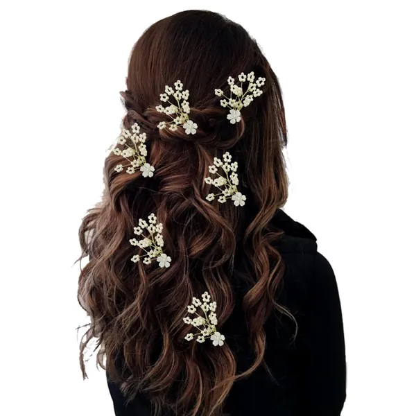 White_Artificial_Floral_Bridal_Brooch_&_Hair_Pin_(6_Pins)