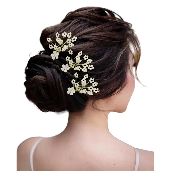 White_Artificial_Floral_Bridal_Brooch_&_Hair_Pin_(6_Pins)