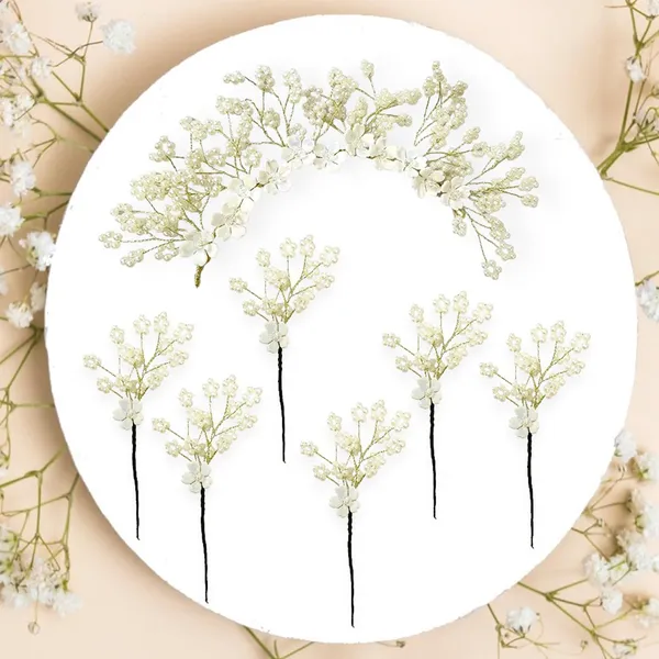 White_Artificial_Floral_Bridal_Brooch_&_Hair_Pin_(1_Hair_Vein_And_6_Pins)