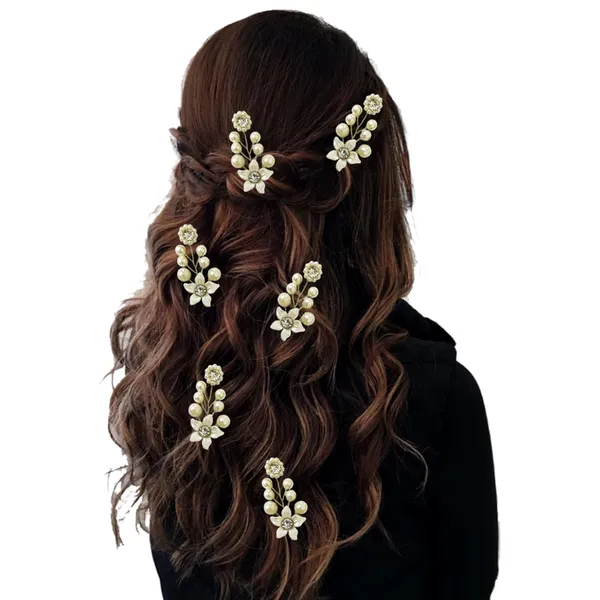 White_Artificial_Floral_Bridal_Brooch_&_Hair_Pin_(6_Pins)