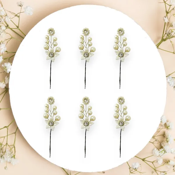 White_Artificial_Floral_Bridal_Brooch_&_Hair_Pin_(6_Pins)