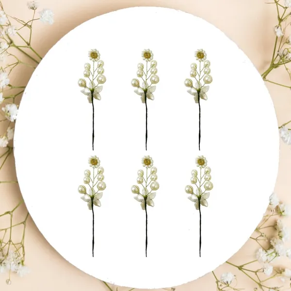 White_Artificial_Floral_Bridal_Brooch_&_Hair_Pin_(6_Pins)