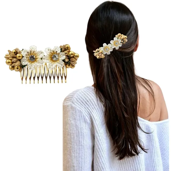 White_Artificial_Flower_Comb_Slide_Hair_Accessories_And_Hair_Pin_For_Women