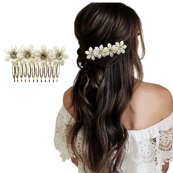 White_Artificial_Flower_Comb_Slide_Hair_Accessories_And_Hair_Pin_For_Women
