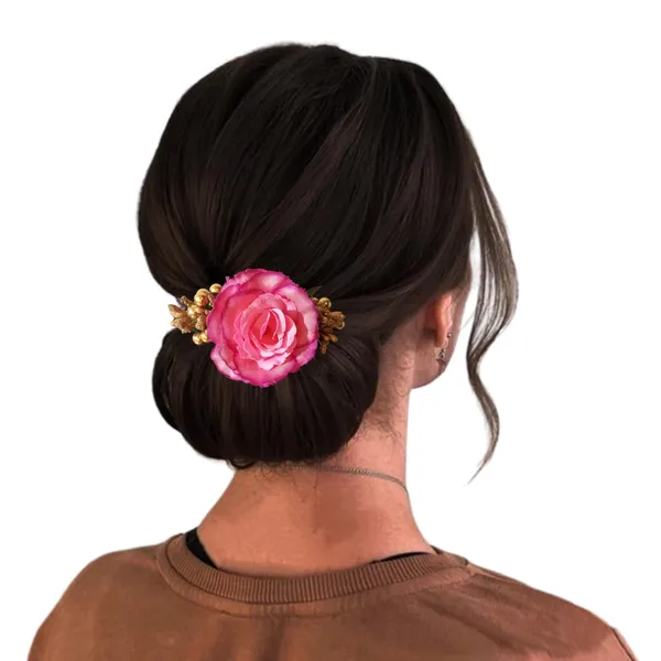 Dark_Pink_Artificial_Floral_Bridal_Brooch_&_Hair_Pin_Comb