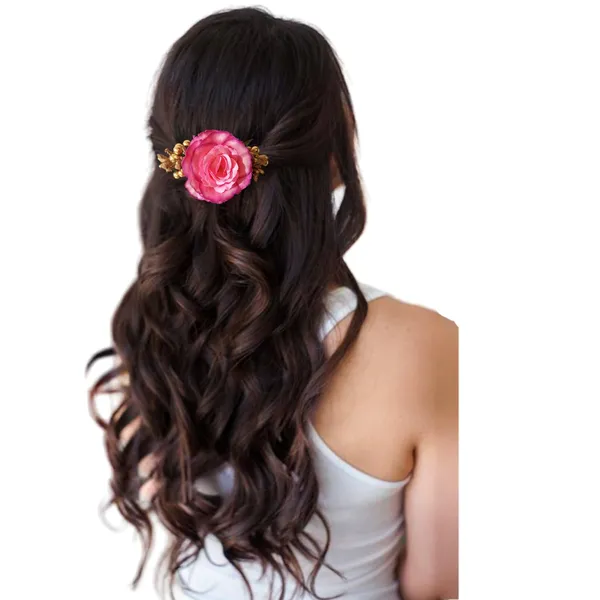 Dark_Pink_Artificial_Floral_Bridal_Brooch_&_Hair_Pin_Comb
