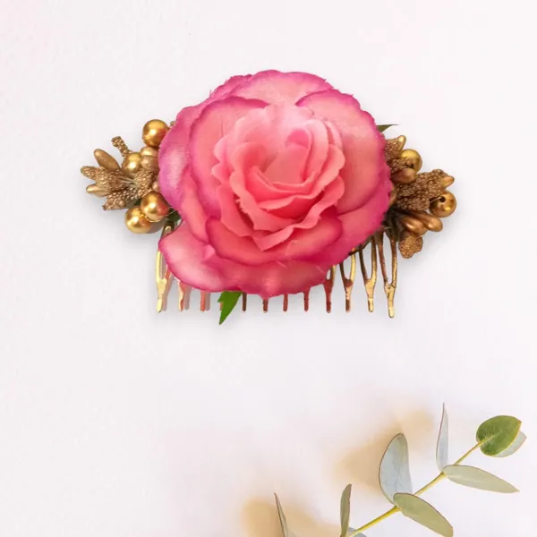 Dark_Pink_Artificial_Floral_Bridal_Brooch_&_Hair_Pin_Comb