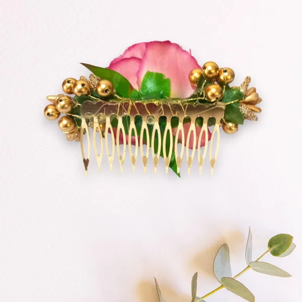 Dark_Pink_Artificial_Floral_Bridal_Brooch_&_Hair_Pin_Comb