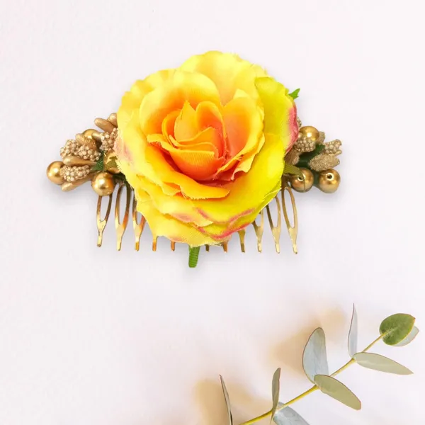 Yellow_Artificial_Floral_Bridal_Brooch_&_Hair_Pin_Comb