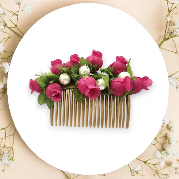 Dark_Pink_Artificial_Floral_Bridal_Brooch_&_Hair_Pin_Comb_(16_X_14_X_10_Cm)