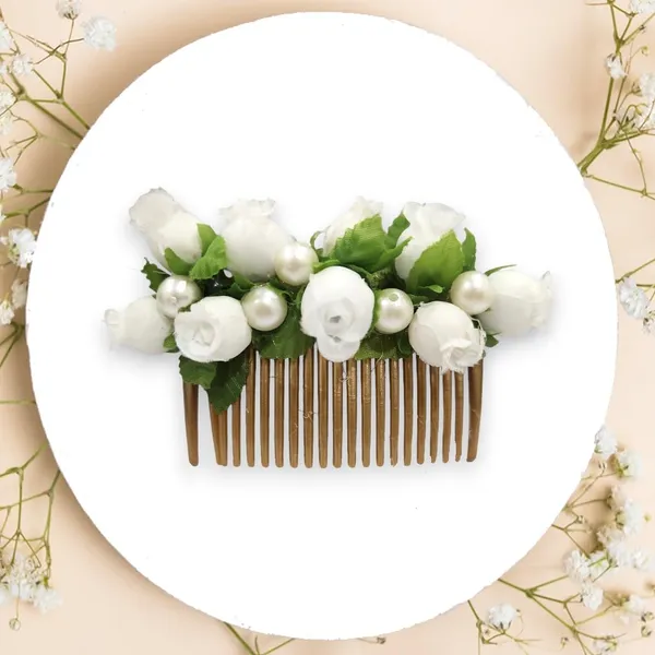 White_Artificial_Floral_Bridal_Brooch_&_Hair_Pin_Comb_(16_X_14_X_10_Cm)