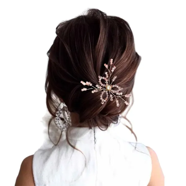 Baby_Pink_Hair_Pin,_Bright_Crystal_Stone_With_Beads_For_Women_&_Girls