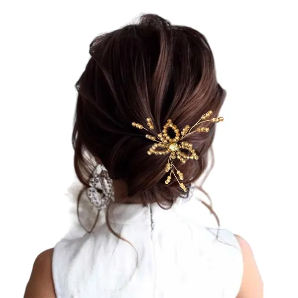 Golden_Hair_Pin,_Bright_Crystal_Stone_With_Beads_For_Women_&_Girls