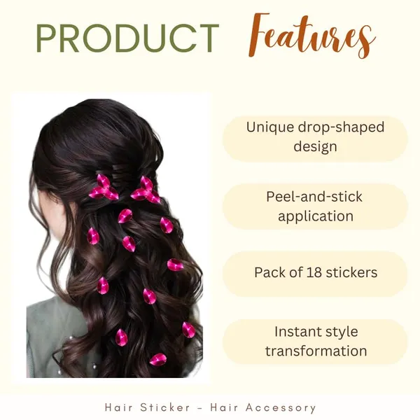 Dark_Pink_Drop_Shaped_No_Pin_No_Clip_Hair_Stickers_(18_Piece)_(16_X_14_X_10_Cm)