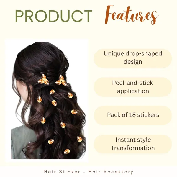 Golden_Drop_Shaped_No_Pin_No_Clip_Hair_Stickers_(18_Piece)_(16_X_14_X_10_Cm)