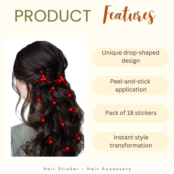 Maroon_Drop_Shaped_No_Pin_No_Clip_Hair_Stickers_(18_Piece)_(16_X_14_X_10_Cm)