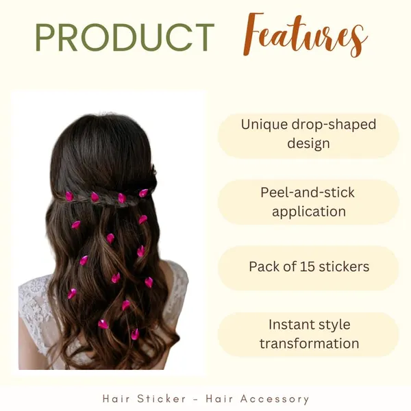 Dark_Pink_Drop_Shaped_No_Pin_No_Clip_Hair_Stickers_(15_Piece)_(16_X_14_X_10_Cm)